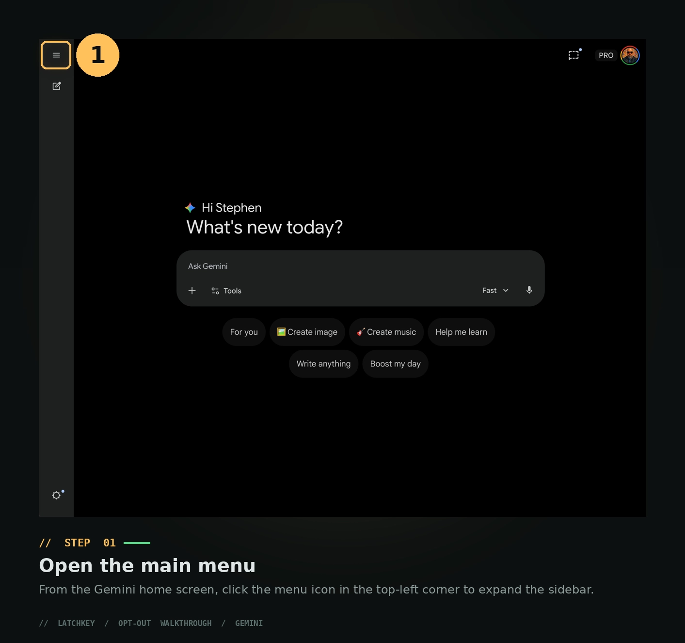 Gemini Step 1: Open Gemini activity settings