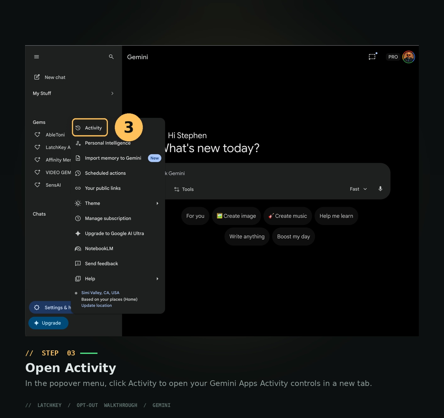 Gemini Step 3: Review activity controls