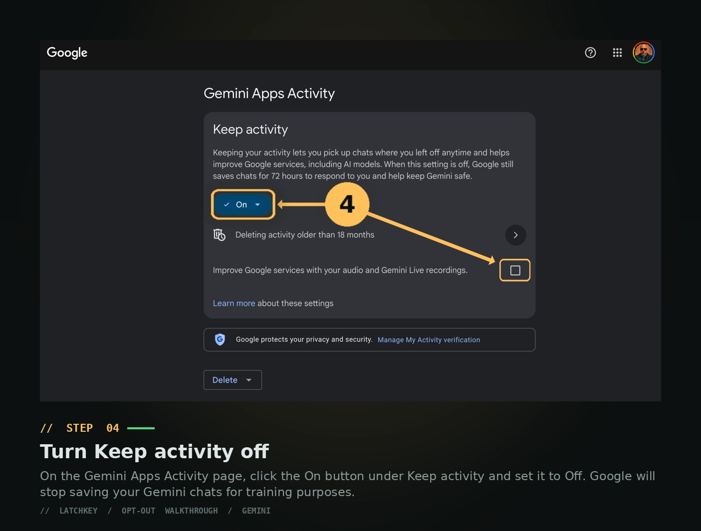 Gemini Step 4: Confirm activity is off