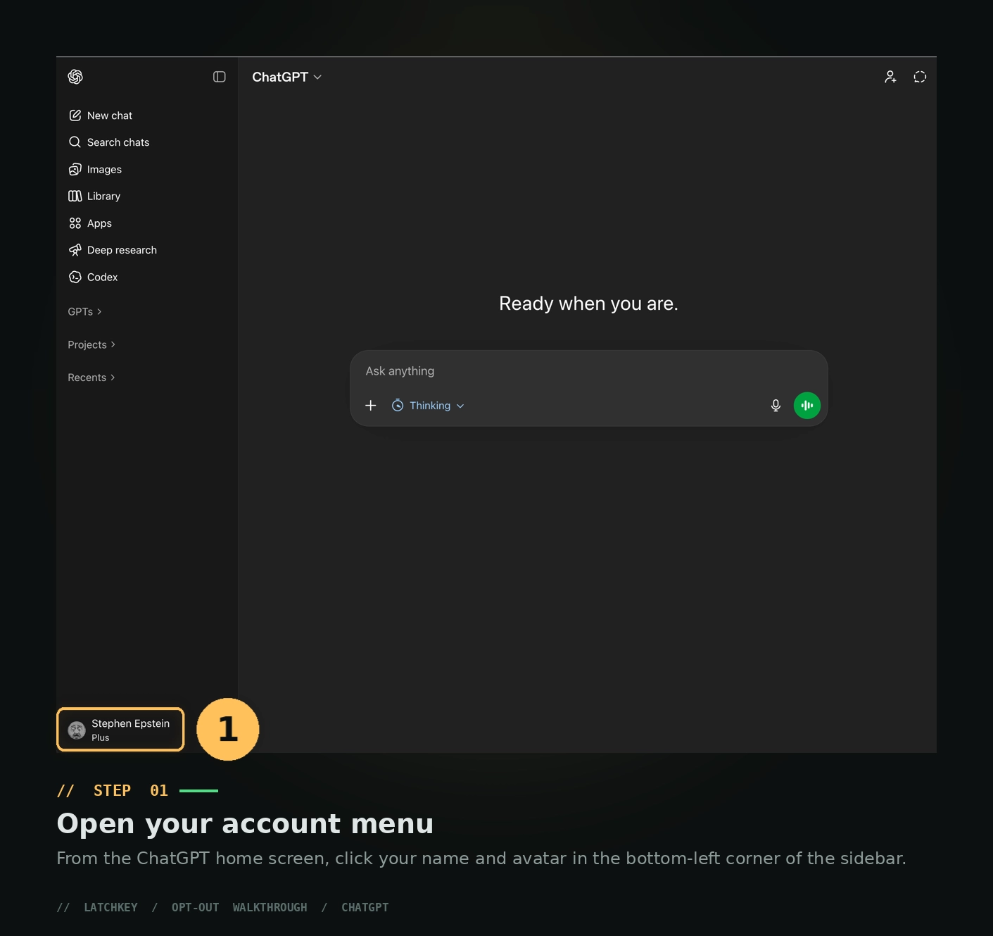 ChatGPT Step 1: Open your account menu