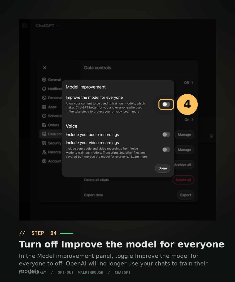 ChatGPT Step 4: Toggle off model training
